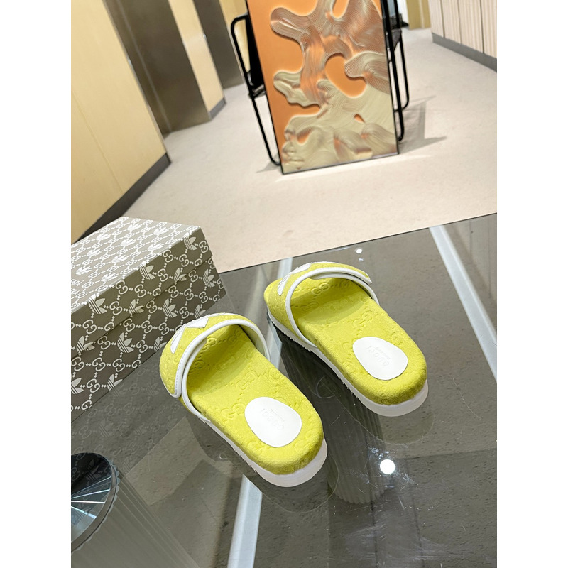 g*u*i x Ad*s gg platform sandal yellow cotton sponge