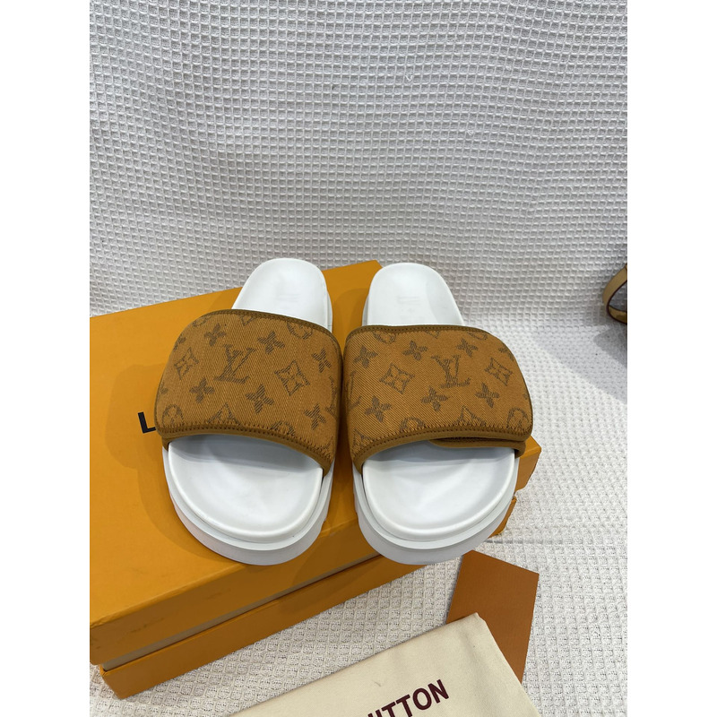 l**is V*t*n monogram pool mules brown/white