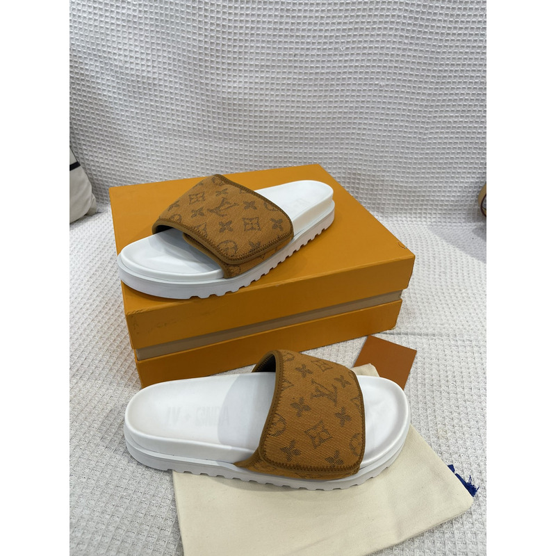 l**is V*t*n monogram pool mules brown/white