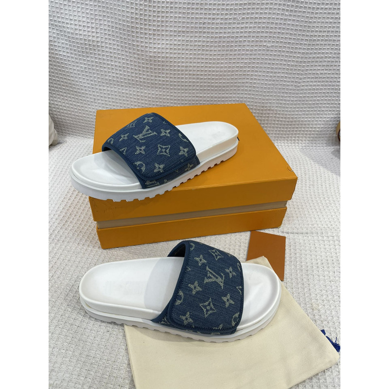 l**is V*t*n monogram pool mules denim/white