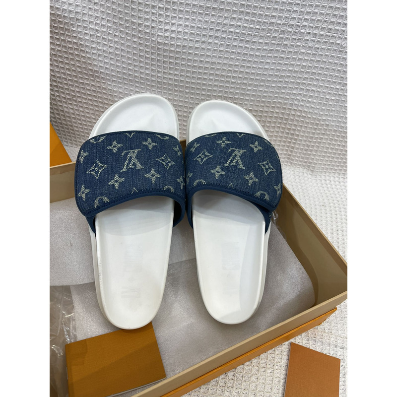 l**is V*t*n monogram pool mules denim/white