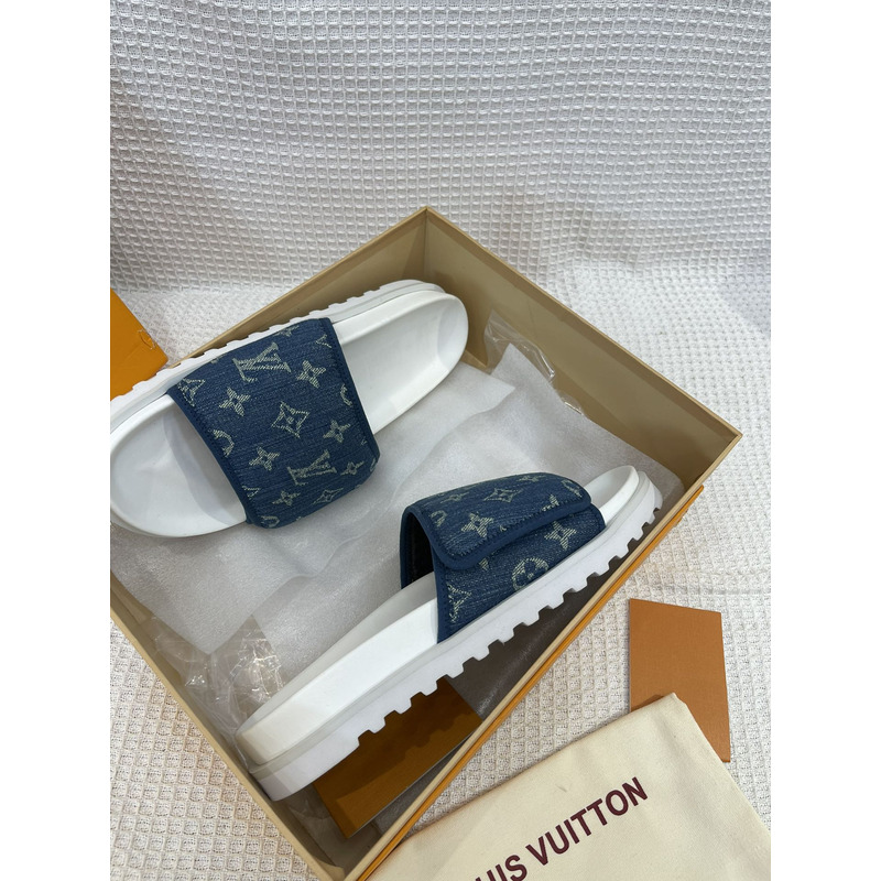 l**is V*t*n monogram pool mules denim/white