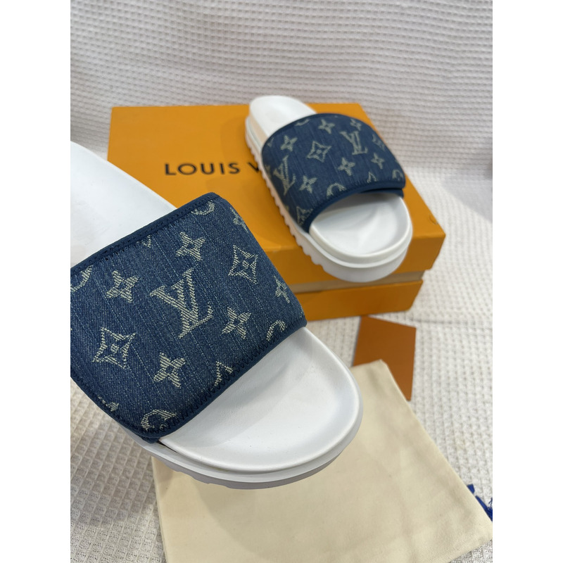 l**is V*t*n monogram pool mules denim/white