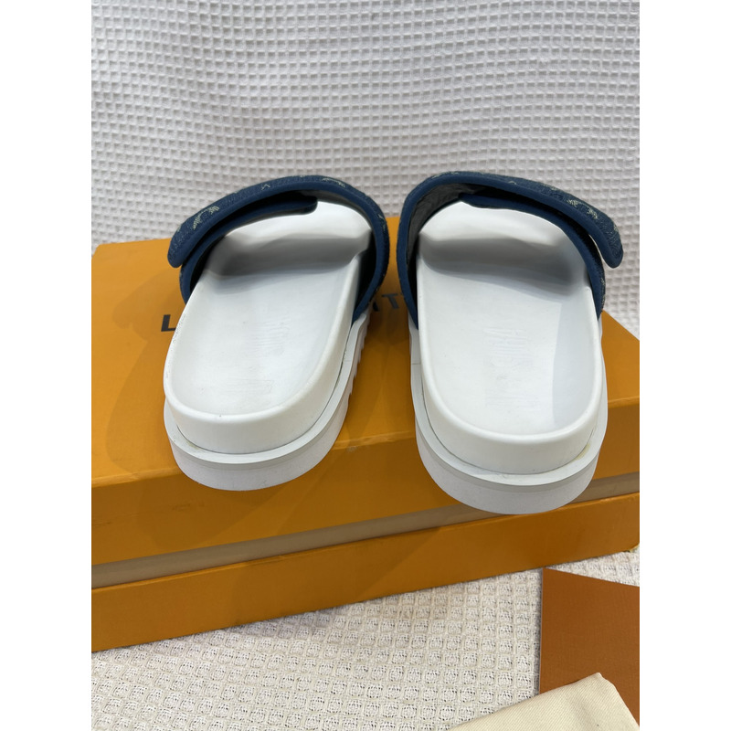 l**is V*t*n monogram pool mules denim/white