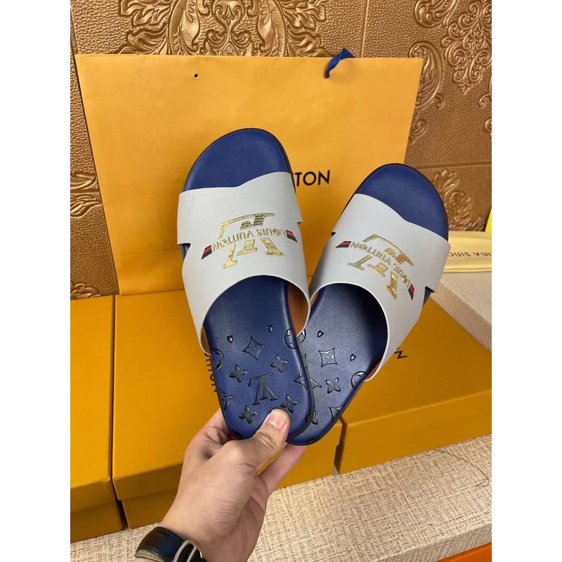 l**is V*t*n gold logo mules grey/blue