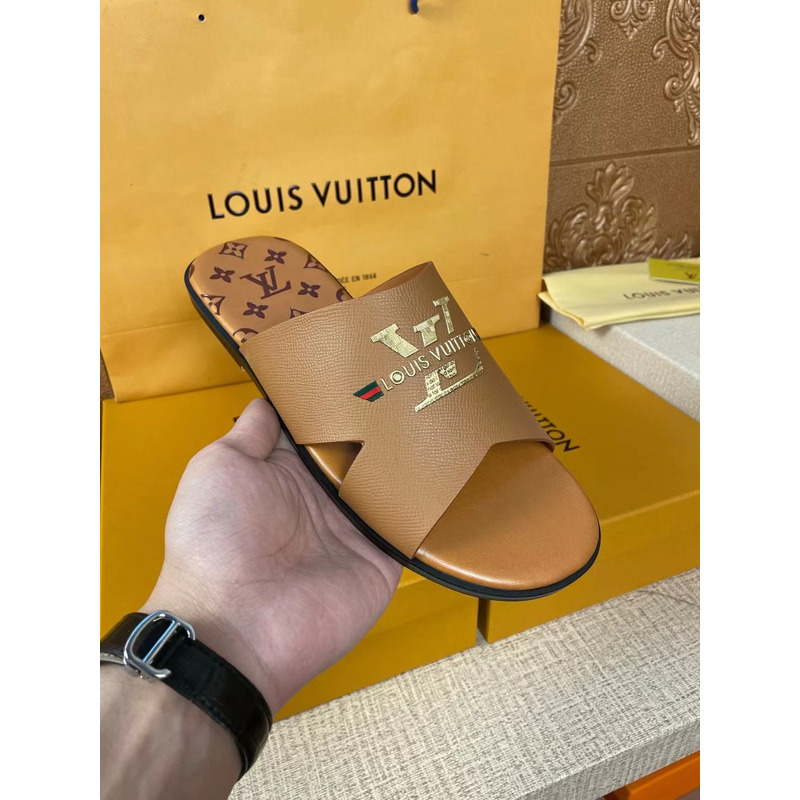 l**is V*t*n gold logo monogram mules cognac