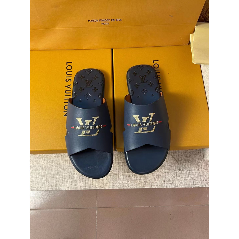 l**is V*t*n gold logo monogram mules navy