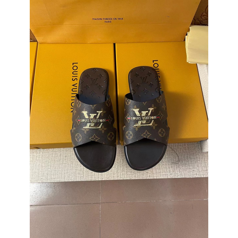 l**is V*t*n gold logo monogram mules brown