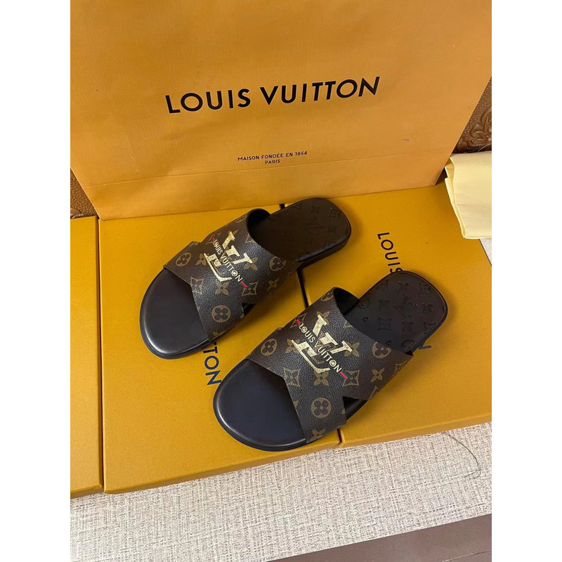 l**is V*t*n gold logo monogram mules brown