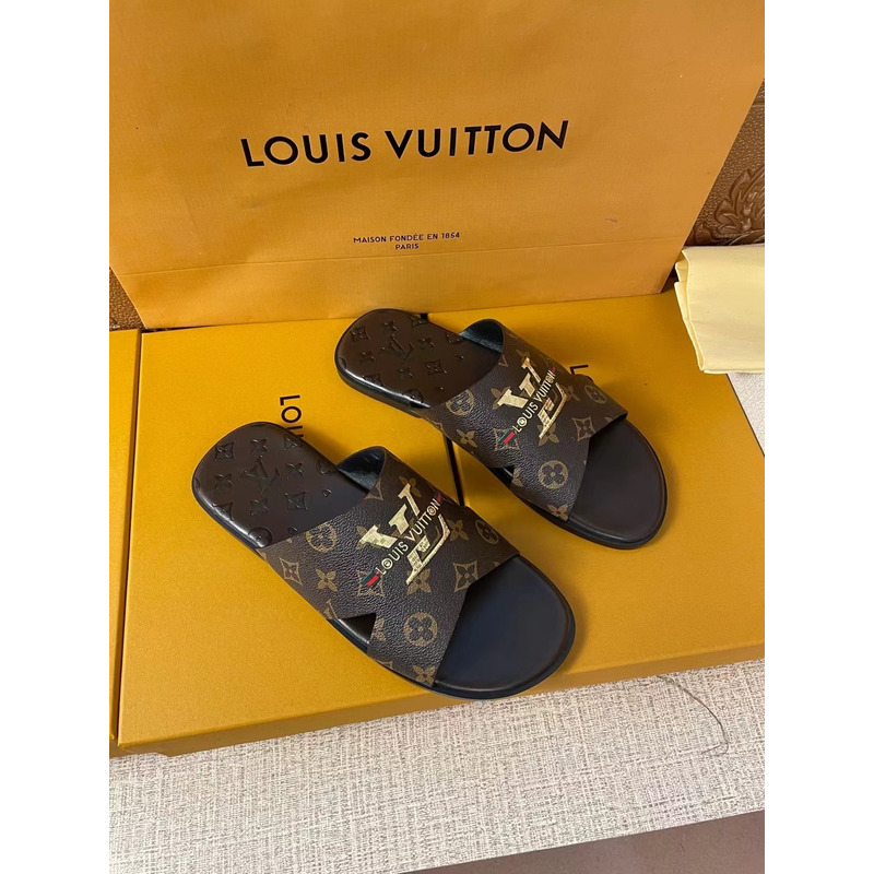 l**is V*t*n gold logo monogram mules brown