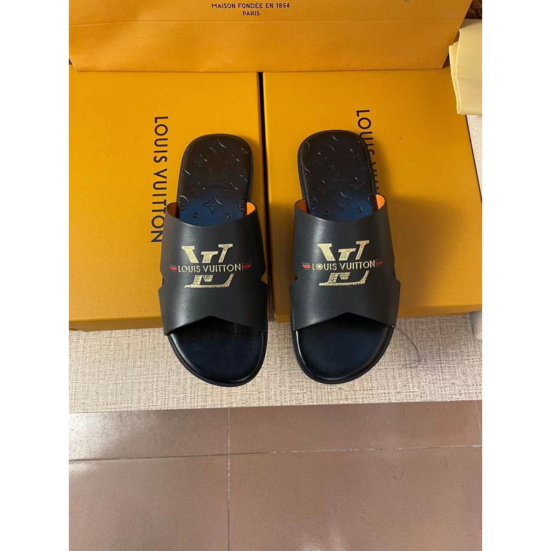 l**is V*t*n gold logo monogram mules black