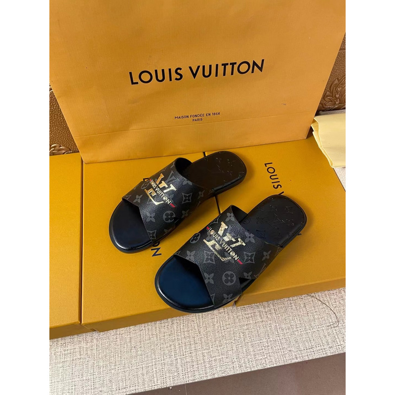 l**is V*t*n gold logo monogram mules black