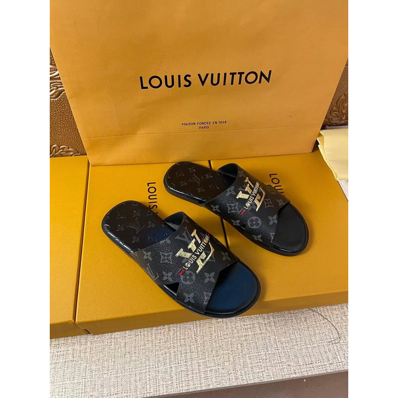 l**is V*t*n gold logo monogram mules black