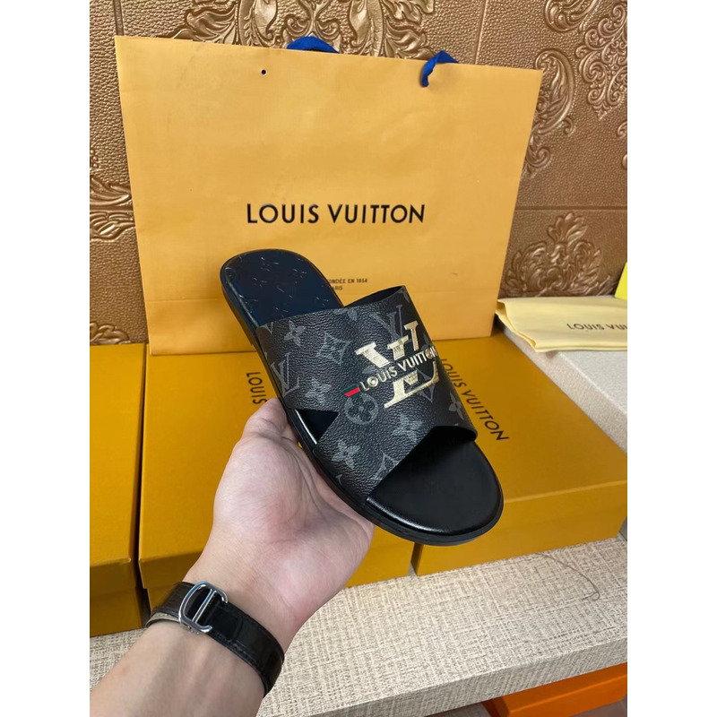 l**is V*t*n gold logo monogram mules black