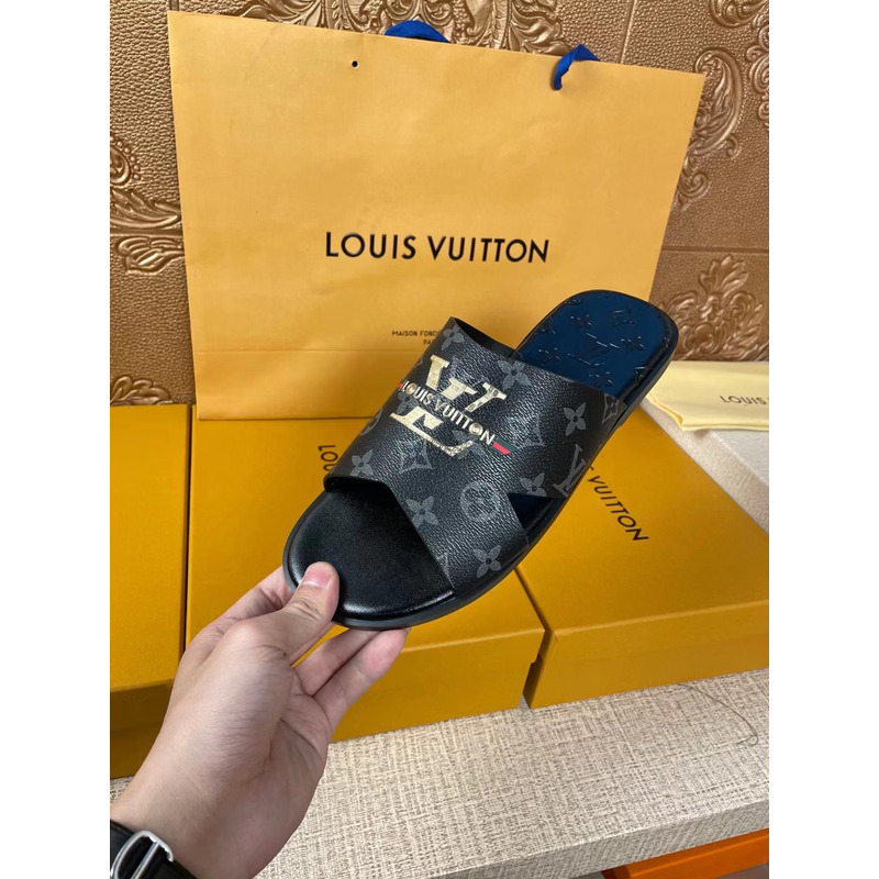 l**is V*t*n gold logo monogram mules black