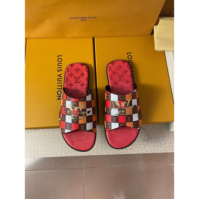 l**is V*t*n gold logo monogram mules red