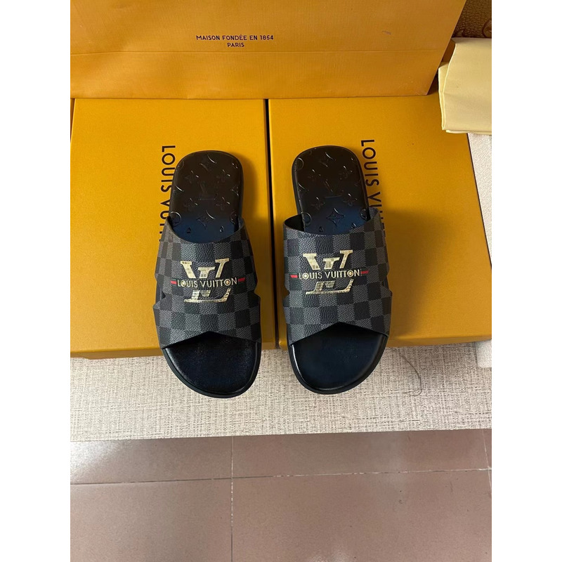 l**is V*t*n gold logo damier mules black