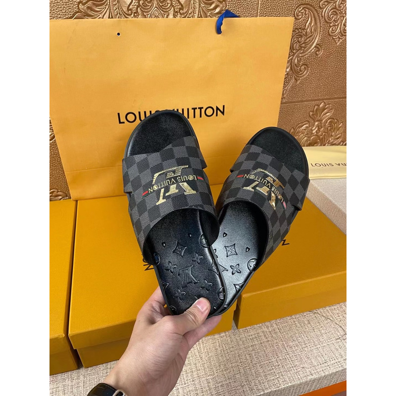 l**is V*t*n gold logo damier mules black