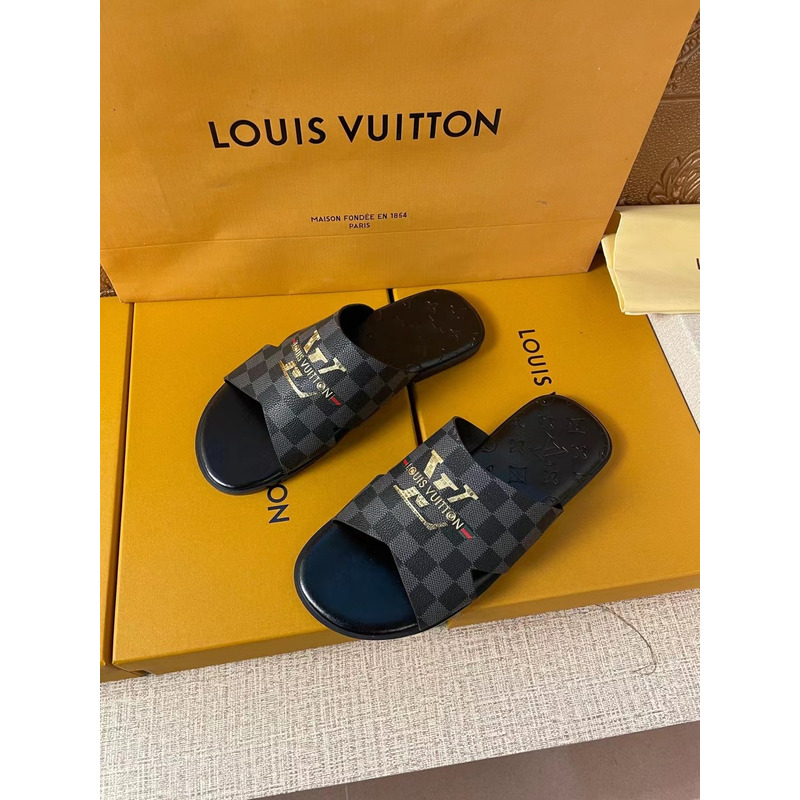 l**is V*t*n gold logo damier mules black