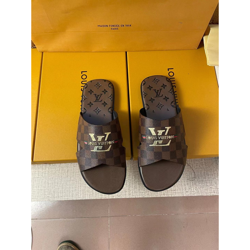 l**is V*t*n gold logo damier mules brown