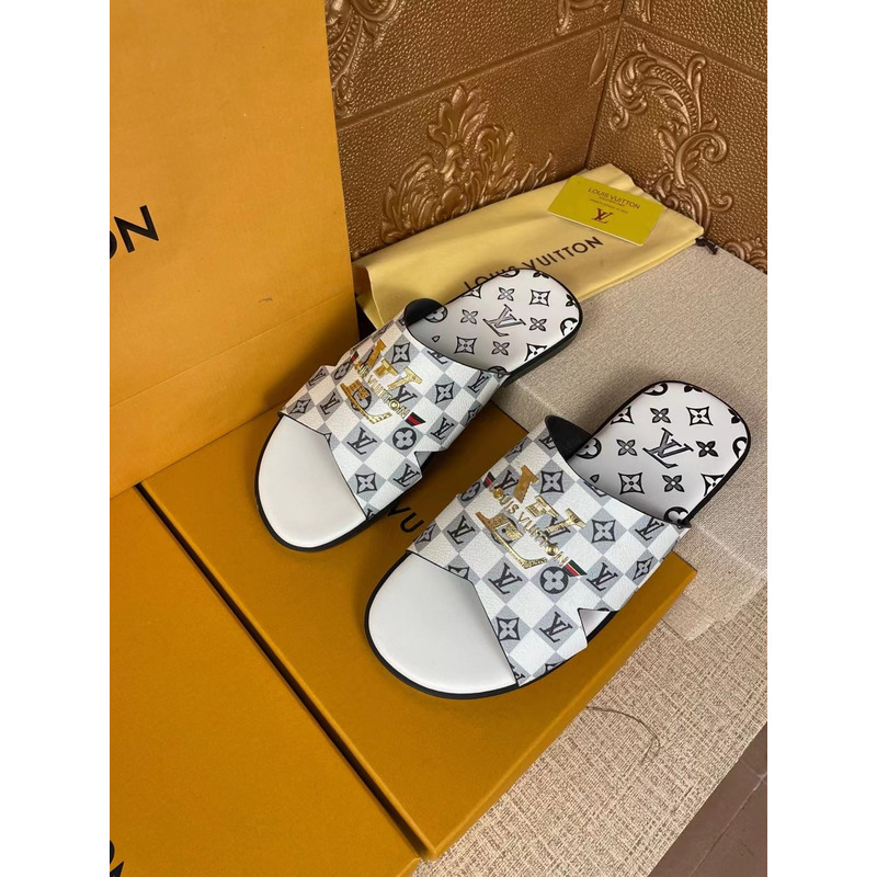 l**is V*t*n gold logo monogram mules white