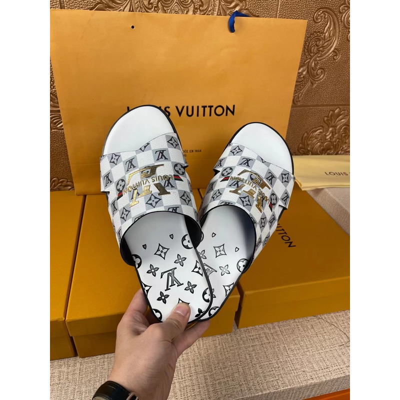 l**is V*t*n gold logo monogram mules white