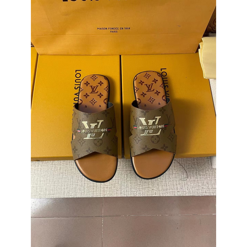 l**is V*t*n gold logo monogram mules brown