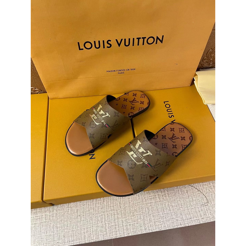 l**is V*t*n gold logo monogram mules brown