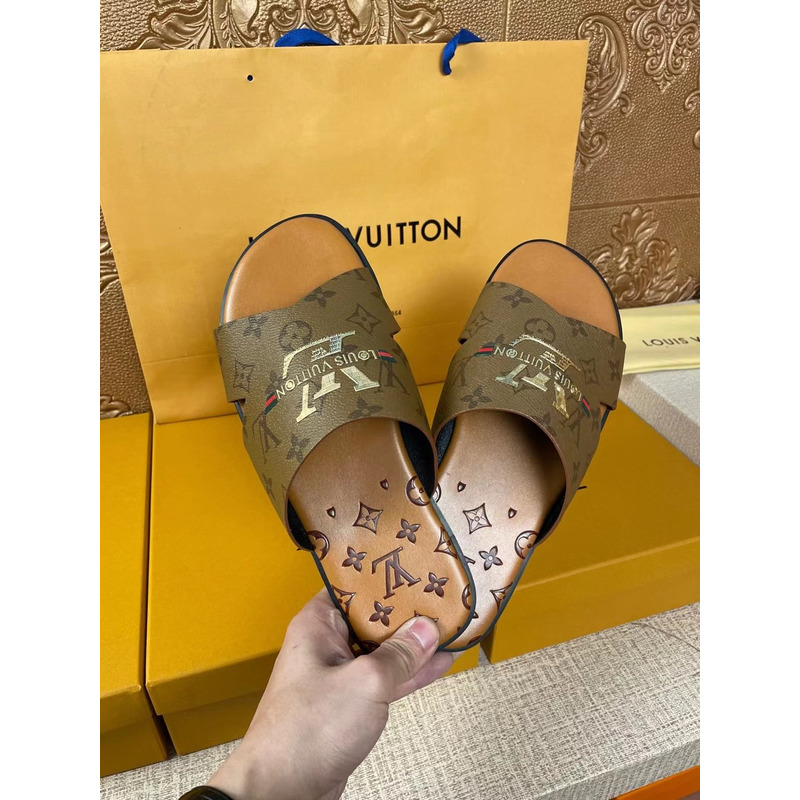 l**is V*t*n gold logo monogram mules brown