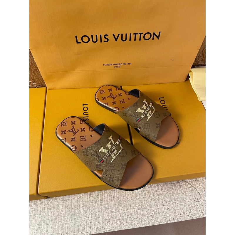 l**is V*t*n gold logo monogram mules brown