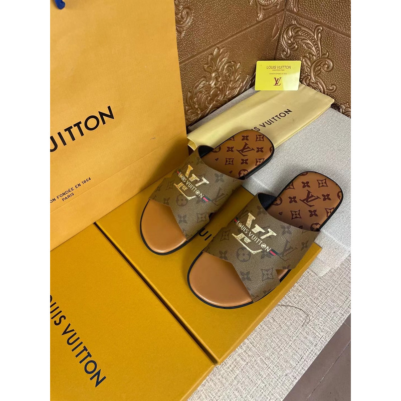 l**is V*t*n gold logo monogram mules brown