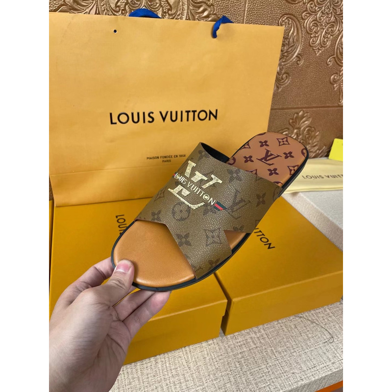 l**is V*t*n gold logo monogram mules brown