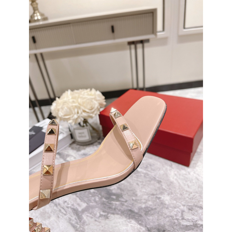 Valentino Garavani 70mm Rockstud 2-Band Slide Sandals Rose Cannelle