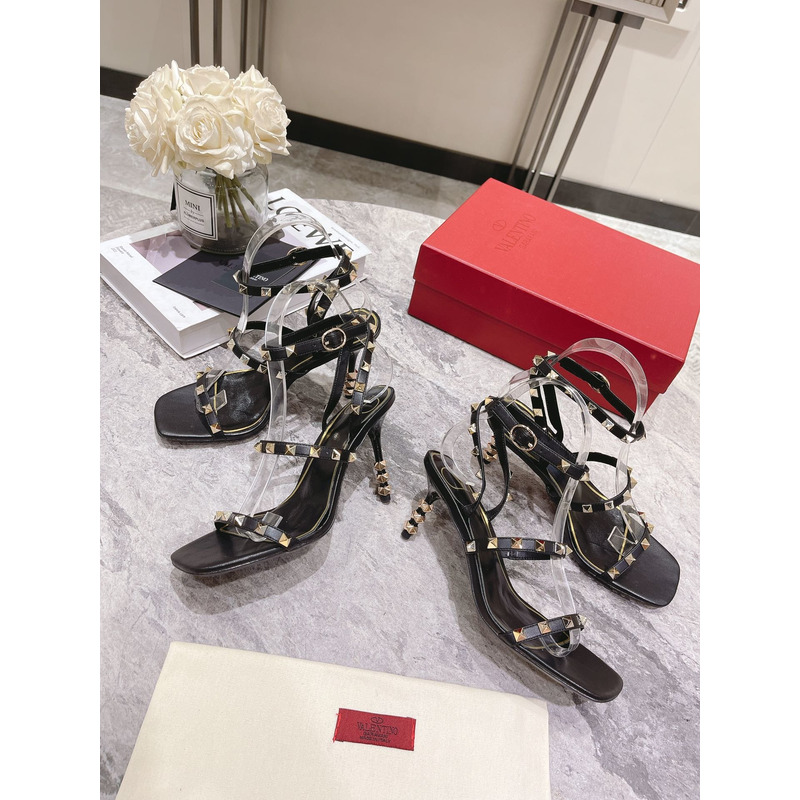 Valentino Square Toe Sandals with Rivets Black