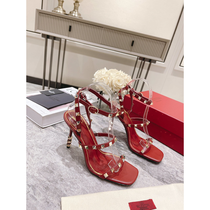 Valentino Square Toe Sandals with Rivets Red