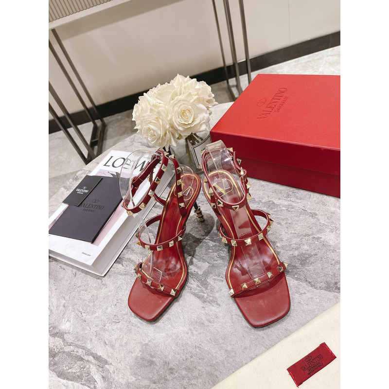 Valentino Square Toe Sandals with Rivets Red