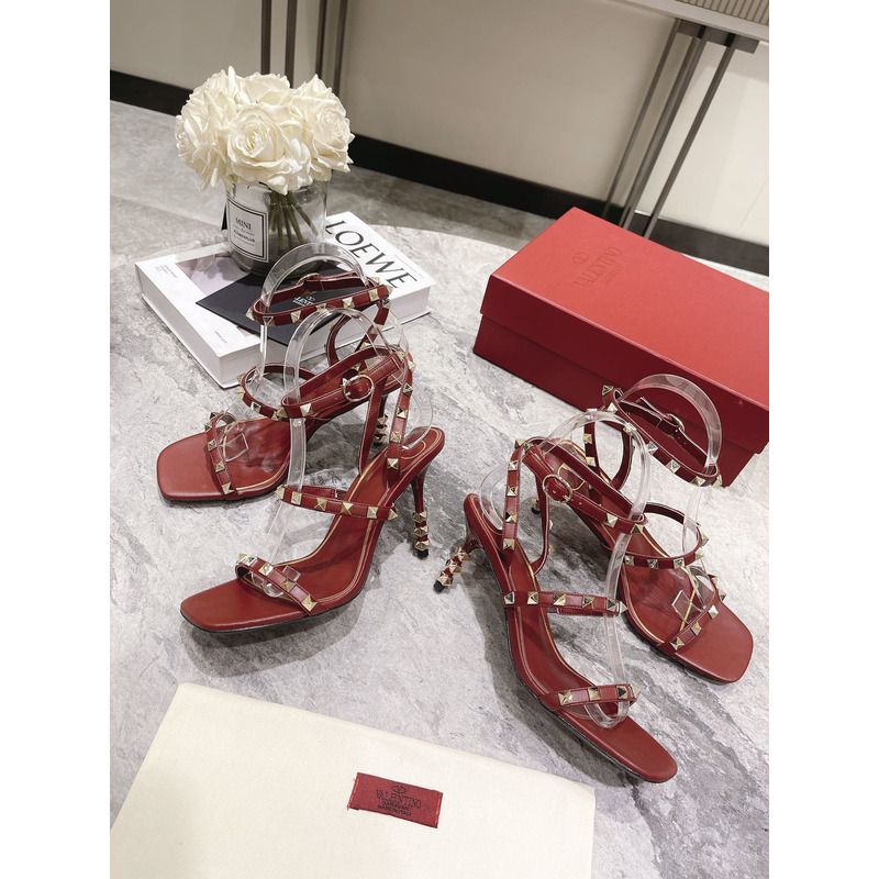 Valentino Square Toe Sandals with Rivets Red