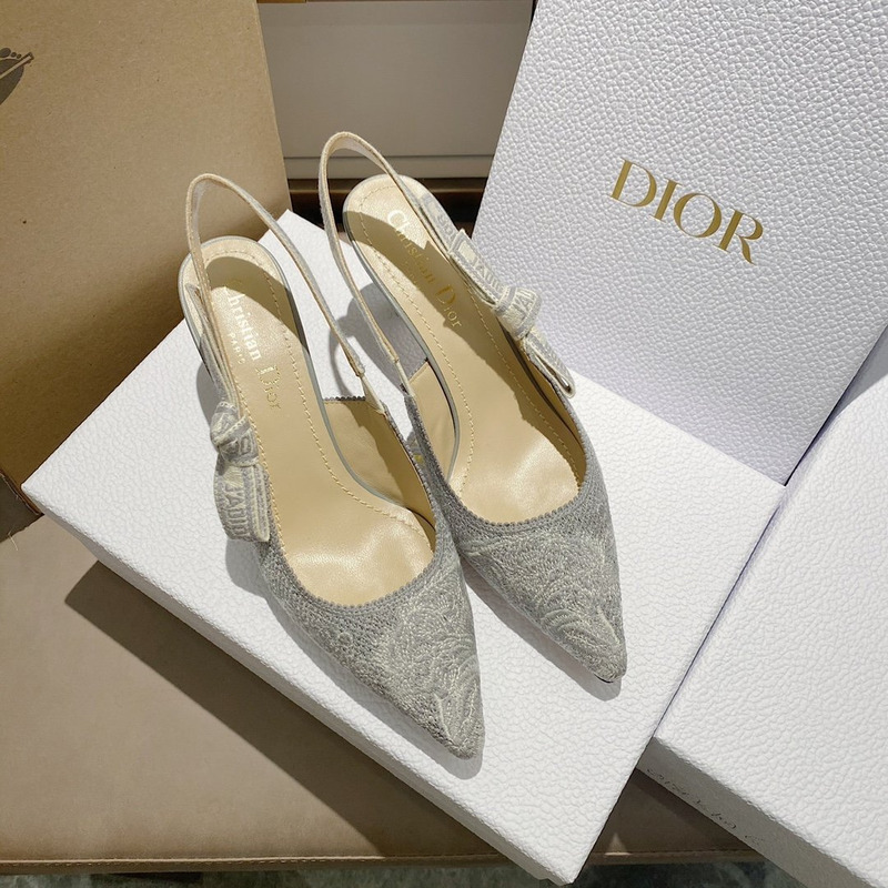 D*or j''aD*or slingback pumps toile de jouy reverse embroidered cotten grey