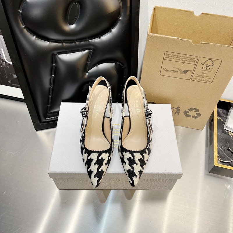 D*or j''aD*or slingback pump black and white cotton embroidery with macro houndstooth motif