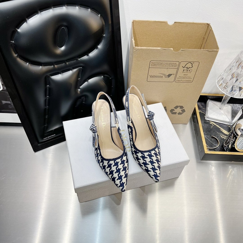 D*or j''aD*or slingback pump blue and white cotton embroidery with macro houndstooth motif