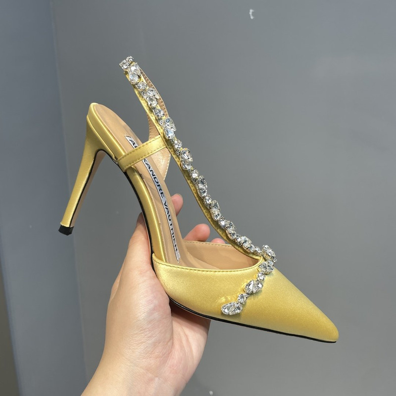 Alexandre Vauthier  Pointed Toe Rhinestone High Heels Stiletto Silk Sandals Yellow