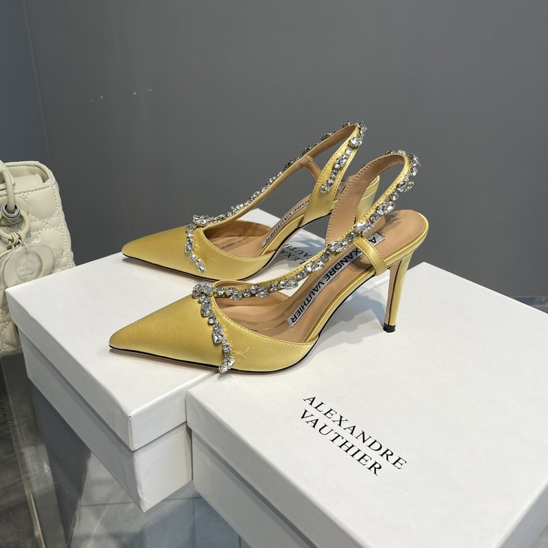 Alexandre Vauthier  Pointed Toe Rhinestone High Heels Stiletto Silk Sandals Yellow