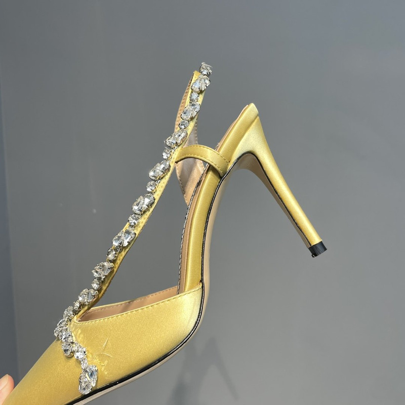 Alexandre Vauthier  Pointed Toe Rhinestone High Heels Stiletto Silk Sandals Yellow