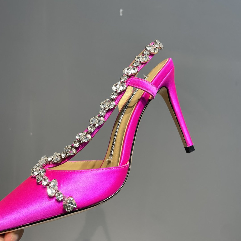 Alexandre Vauthier  Pointed Toe Rhinestone High Heels Stiletto Silk Sandals Fuchsia