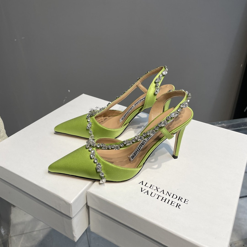 Alexandre Vauthier  Pointed Toe Rhinestone High Heels Stiletto Silk Sandals Green