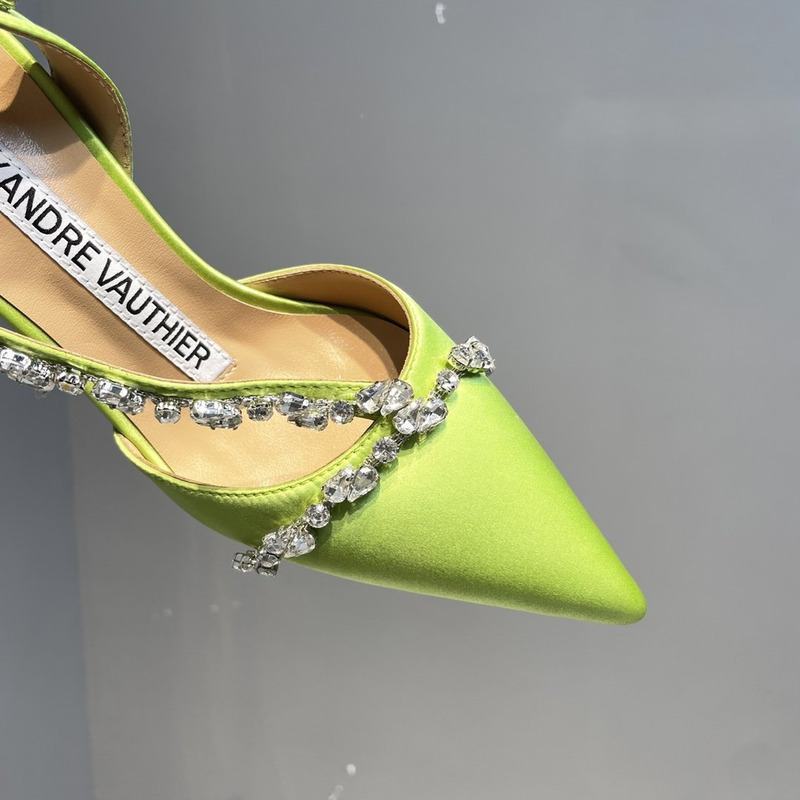 Alexandre Vauthier  Pointed Toe Rhinestone High Heels Stiletto Silk Sandals Green