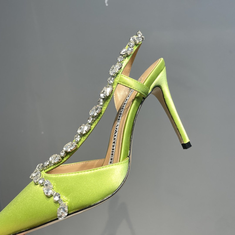 Alexandre Vauthier  Pointed Toe Rhinestone High Heels Stiletto Silk Sandals Green