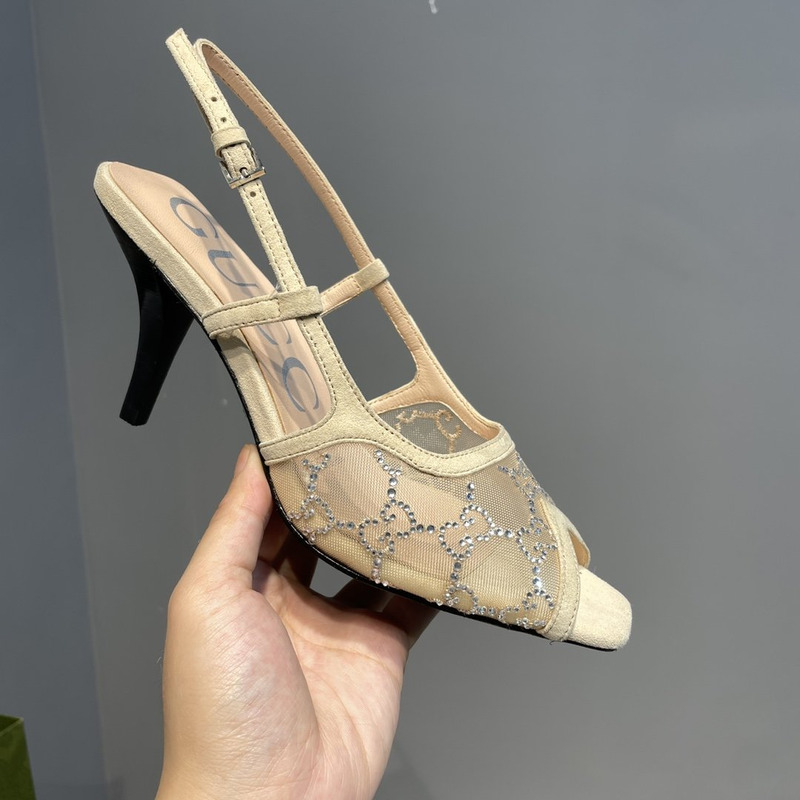 G*u*i slingback pumps with gg crystals beige