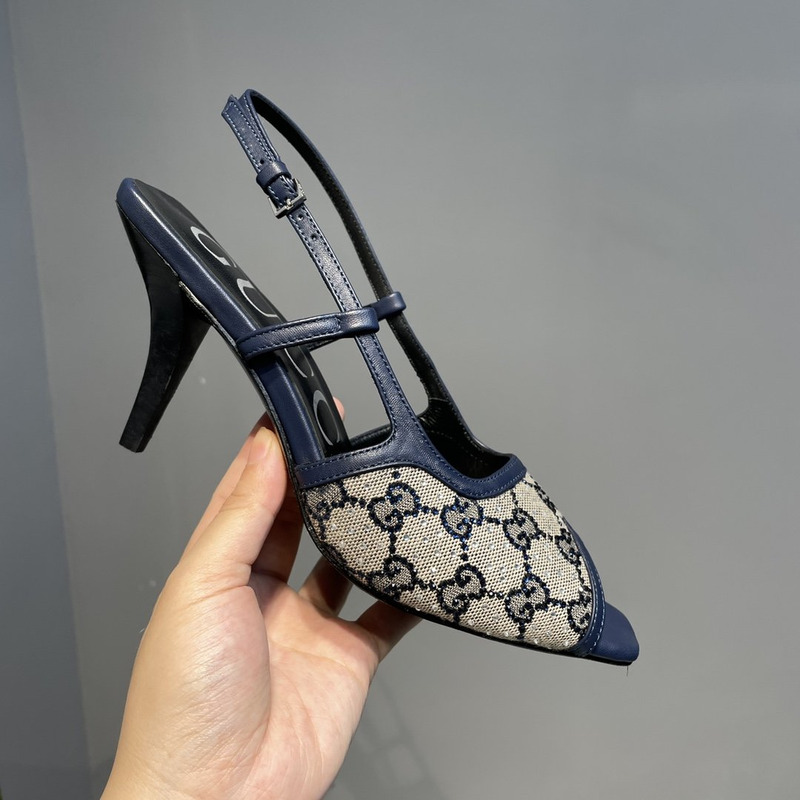 G*u*i gg-embellished slingback pumps blue and grey