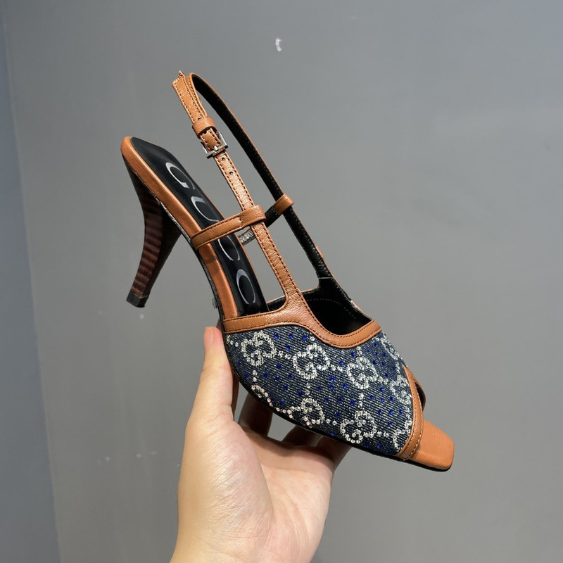 G*u*i gg-embellished slingback pumps brown and blue